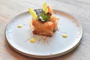 Noprawn Kataifi at Vegan World Peace by Loving Hut in Reykjavik