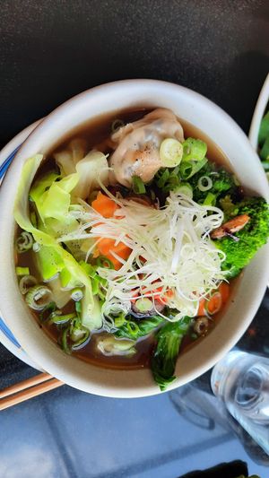 Wonton noodle soup at Vegan World Peace by Loving Hut in Reykjavik