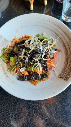 Korean fried glass noodles at Vegan World Peace by Loving Hut in Reykjavik