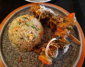 Herbs fried rice with chickn satay at Vegan World Peace by Loving Hut in Reykjavik