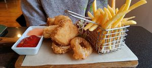 The Tofu Croquettes (with a few onion rings) at Vegan World Peace by Loving Hut in Reykjavik