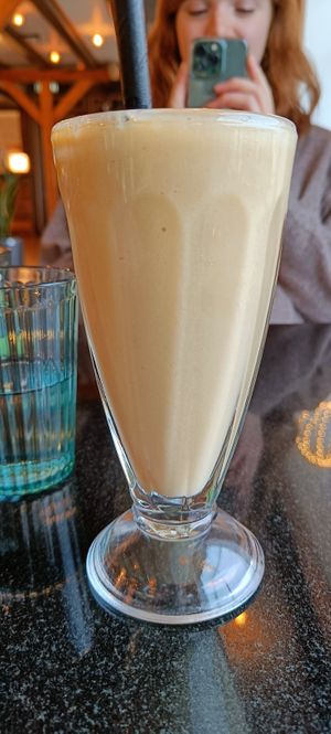 Mango smoothie at Vegan World Peace by Loving Hut in Reykjavik