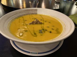 Pumpkin soup   at Vegan World Peace by Loving Hut in Reykjavik