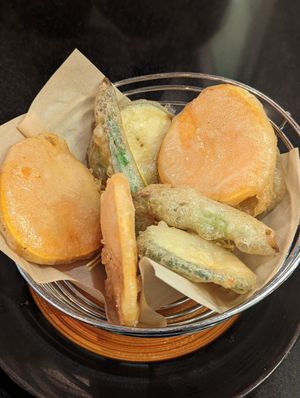 Tempura vegetables at Vegan World Peace by Loving Hut in Reykjavik