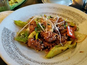 Vegan chicken kung pao with a LOT of onion at Vegan World Peace by Loving Hut in Reykjavik