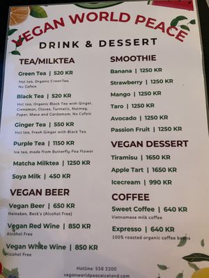 Menu September 2023  at Vegan World Peace by Loving Hut in Reykjavik