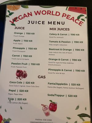 Menu September 2023  at Vegan World Peace by Loving Hut in Reykjavik