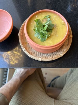 Corn soupp  at Vegan World Peace by Loving Hut in Reykjavik
