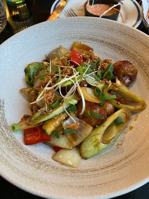 Vegan chicken kungpao  at Vegan World Peace by Loving Hut in Reykjavik