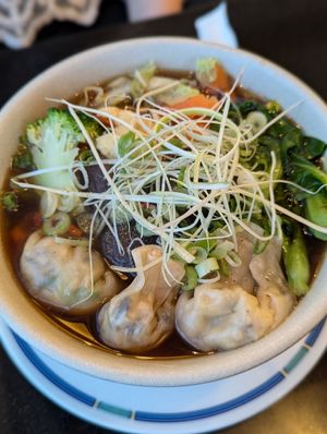 Wonton soup at Vegan World Peace by Loving Hut in Reykjavik