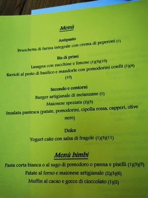 Ferragosto menu at Dulcamara in Ozzano Dell-emilia