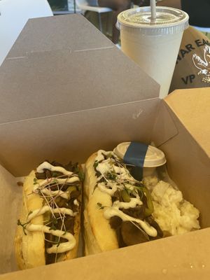 Jax Mushroom Au Jus, Potato Salad, and Flesh Squeezed Lemonade.  at The Hungry Caterpillar in Jacksonville