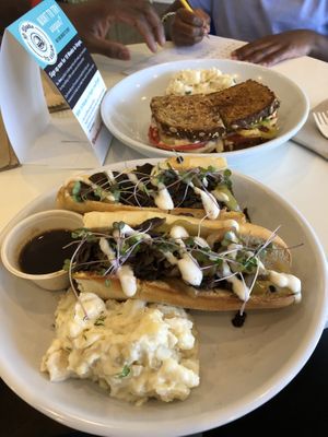 Southwest Grill Cheese Sandwich & Jax Mushroom Au Jus w/ Potato Salad. So good.   at The Hungry Caterpillar in Jacksonville