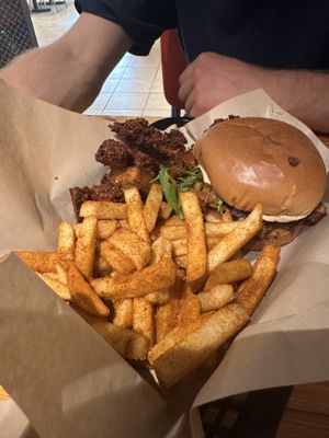Chickn sando w masala fries 🔥🔥  at Gora's Grill in Ypsilanti