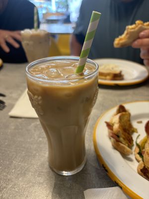 Iced coffee, oat milk, vanilla shot  at Holy Cheesus in Newport