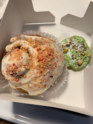 Strawberry roll and pistachio cookie at Three Girls Vegan Creamery - Downtown in Guilford