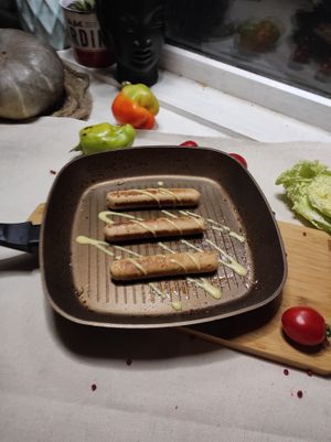 жарим сосисы на гриле до золотистой корочки  at Lya Vegan! - Ля Веган! in Kharkiv