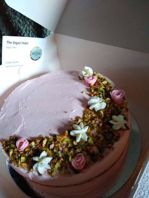 Rose and pistachio Mother's Day special at The Vegan Habit in Hythe