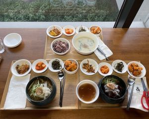 The white soup is called as gomtang. It is so good. You can’t stop drinking it.  at Zero Vegan in Seoul