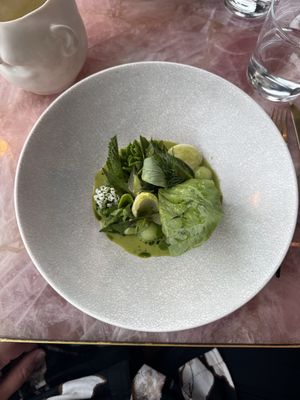 DALI'S OASIS
Spring peas, Tasmanian asparagus, broad beans, heart of palm, salsa verde, mezcal & lime honeydew, avocado, victory garden herbs, pistachio milk gazpacho  at Faro in Berriedale