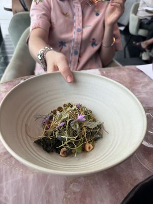 VEGAN BLOOD AND VELVET
Charred leeks, hazelnut, blackberry & molasses, prune, caramelised eschalot, beetroot & whiskey leather  at Faro in Berriedale