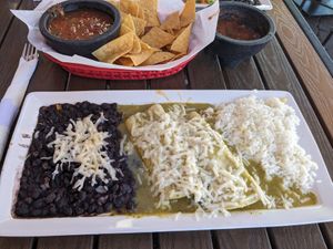 Vegetable enchiladas with vegan cheese at Maracas Mexican Cantina & Grill in Palm Springs