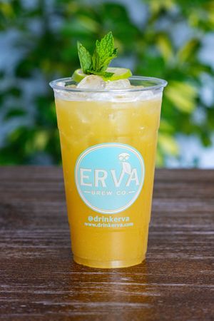 Tulsi-mate, passionfruit pulp, simple syrup, lemon juice, shaken over ice. at Erva Brew Co. in Pasadena