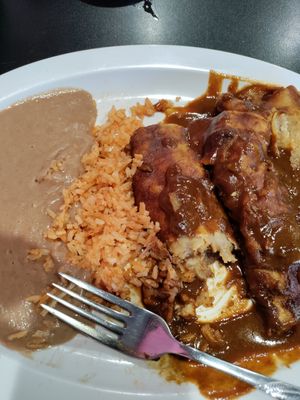 Vegan chicken mole enchiladas at Mamicon's Vegan Mexican Restaurant in Northridge