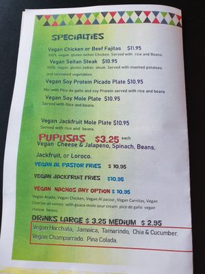 menu back at Mamicon's Vegan Mexican Restaurant in Northridge