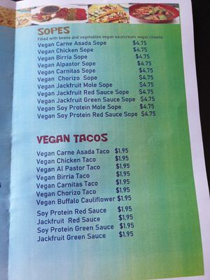menu at Mamicon's Vegan Mexican Restaurant in Northridge