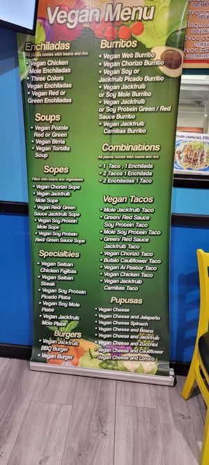 Vegan menu at Mamicon's Vegan Mexican Restaurant in Northridge