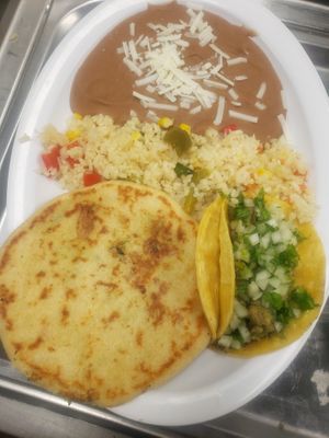 Vegan Pupusa and Taco Combination  at Mamicon's Vegan Mexican Restaurant in Northridge