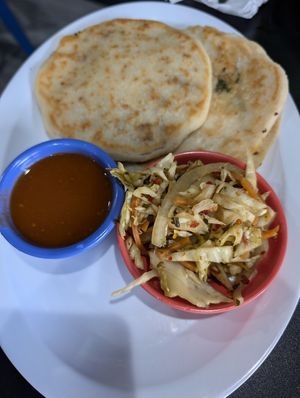 Cheese and bean, cheese and spinach pupusas at Mamicon's Vegan Mexican Restaurant in Northridge