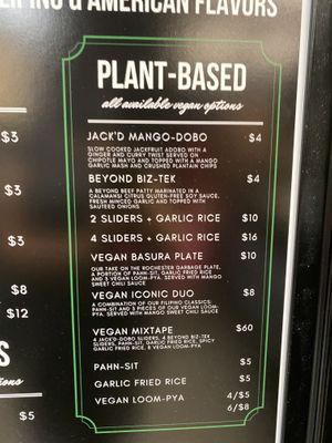 Plant based menu at Slide Thru #FAM in Norfolk