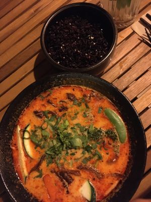 Spicy Hokkaido curry with some black rice   at Ahimsa in Munich