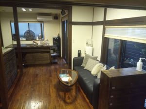 Seating area couch at Sui Cafe in Tokyo