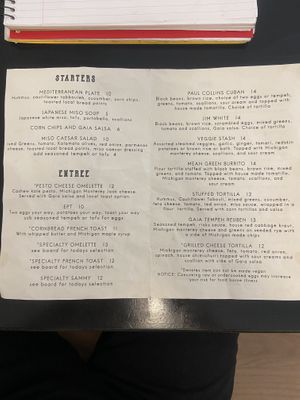 Gaia Cafe - Menu  at Gaia Cafe in Grand Rapids