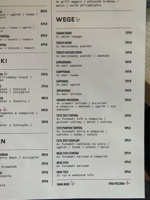 veggie menu at Sushi Ken 49 in Warsaw