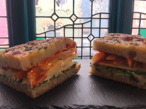 Home made focaccia sandwich  at The Sundial Kitchen in Bristol