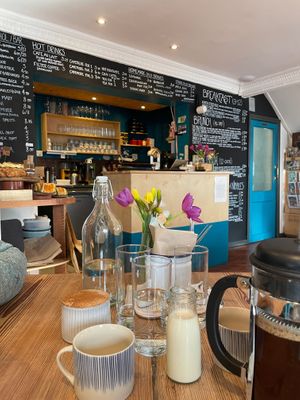 Interior and counter with menu at The Sundial Kitchen in Bristol