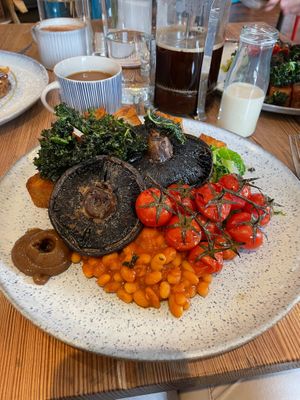 Big sundial breakfast made vegan by removing eggs at The Sundial Kitchen in Bristol