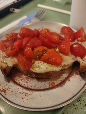 Tostino with mushroom creme at Bioma in Buenos Aires
