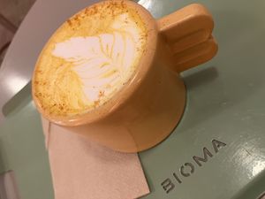  Golden milk latte with almond milk at Bioma in Buenos Aires