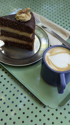 Cappuccino with Oat milk | Carrot Cake at Bioma in Buenos Aires