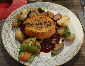 Filled Butternut Roast with Cranberry-Anise Sauce at Gasthaus Herkenrath Hof in Leverkusen