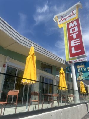 Just inside where the Imperial Motel sign is  at Vegan Vato in Albuquerque