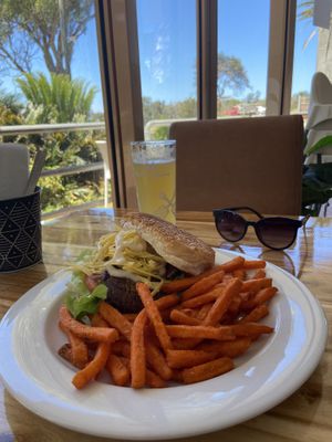Shroom burger with vegan cheese at Chop 'n Chill in South West Rocks