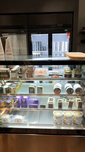 display of vegan cheeses at La Petite Fauxmagerie in Newtown
