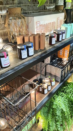 display of jam and sauces at La Petite Fauxmagerie in Newtown