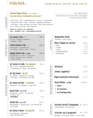 Frühstückskarte at Café Konditorei Sommer in Reutlingen